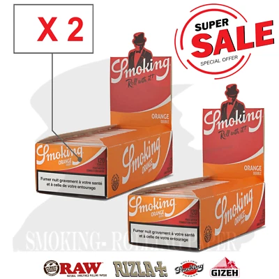 2 x Cartine Smoking Arancia Corte Doppie Regolare Double Orange Da 25 Libretti
