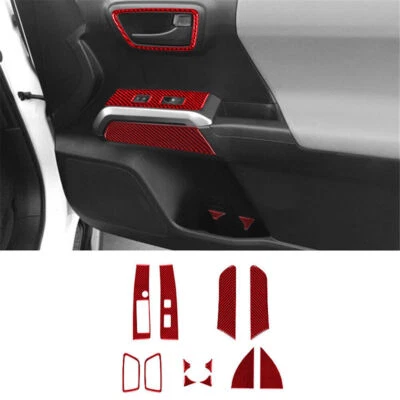 Cubierta de panel de puerta interior delantera de fibra de carbono roja para Toyota Tacoma 2016-2021 Foto 1 de 4
