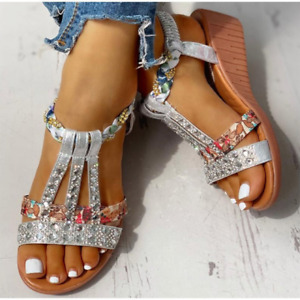 Women's Sandals Summer Bohemia Platform Wedges Shoes Crystal Gladiator Rome