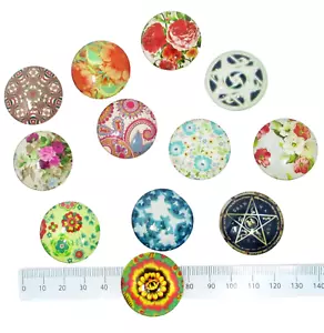 12 Glass Cabochon Flat Back Round 30mm mixed design craft jewelry making Lot C08 - Picture 1 of 2