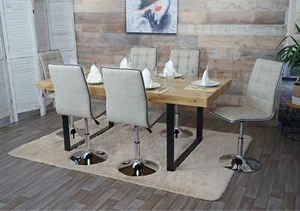 6er-Set Stuhl HWC-C41, Esszimmerstuhl höhenverstellbar drehbar, Stoff creme-grau - Bild 1 von 7