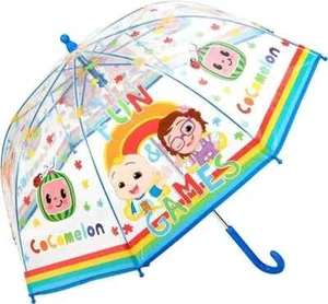 Childrens Kids Boys Girls Colourful Cocomelon Print Clear Dome Umbrella Brolly - Picture 1 of 5