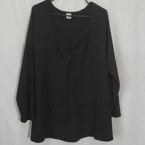 Terra & Sky 2X Plus Tunika schwarz V-Ausschnitt gerippt strukturiert Langarm dehnbar gebraucht, in einwandfreiem Zustand - Bild 1 von 12