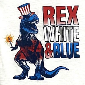 Celebrate Patriotic T-Rex Ringer T-Shirt Youth XL White USA Fourth of July - Picture 1 of 4