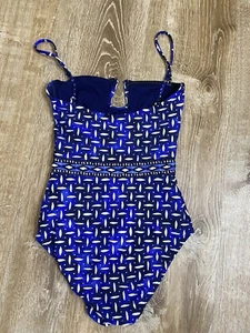 La Blanca Blue floral paisley geometric Front Keyhole One Piece US 4 EUC - Picture 1 of 6