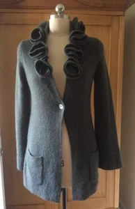 SUAVE ENVOLVENTE Gris/Verde Lana Alpaca Largo Cárdigan XS - Imagen 1 de 9