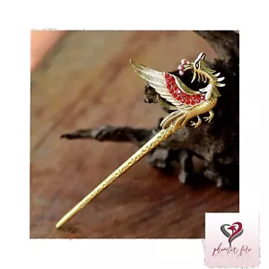 Red Crystal Phoenix Bird Hair Stick Cosplay Hair Pin - Picture 1 of 3