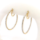 14K Gold Genuine Diamond Inside Outside Hoop Earrings Approx 2ctw Sparkling