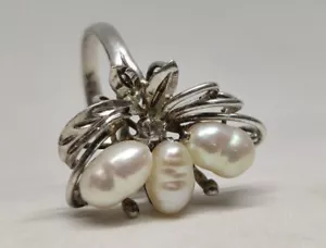 Silver ring with pearls Vintage 925 silver.Handmade. - Picture 1 of 9