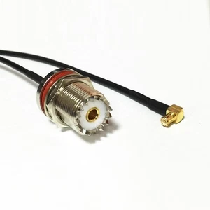 UHF female bulkhead SO239  to MCX male RA RF coax cable adapter RG174 20cm 8" - Picture 1 of 5