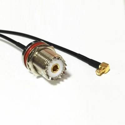 UHF female bulkhead SO239  to MCX male RA RF coax cable adapter RG174 20cm 8" - Image 1 of 4