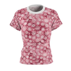 Pink Snowflakes Women’s T-Shirt • Winter Casual Tee • Holiday Snowflake Shirt - Picture 1 of 7
