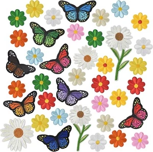 39 Stück Blumen Schmetterlinge Bügelflicken, Applikation Flicken Patches Zum Auf - Bild 1 von 8