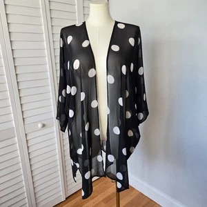 Anne Klein Polka Dot Sheer Kimono Cardigan Size L/XL Retro Minimalist Resortwear - Picture 1 of 10