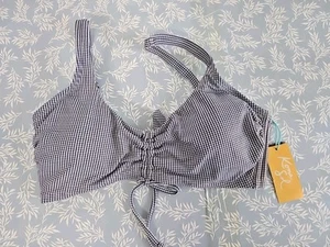 Women's Kona Sol Gingham Cinch Front Bikini Top Oxford LARGE - Picture 1 of 2