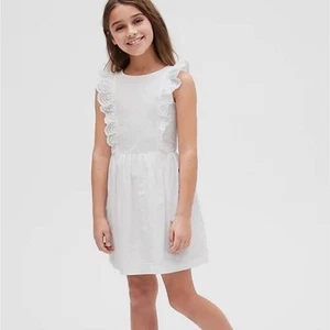 Gap Kids Eyelet Ruffle White Cotton Dress L 10 - Picture 1 of 8