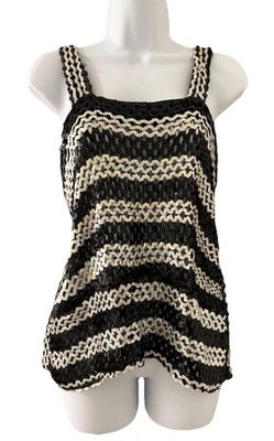 Camiseta sin mangas vintage años 60 lentejuelas mod fiesta rayas busto 38" Foto 1 de 4