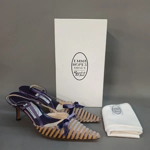 Emma Hope's Shoes Grey Purple Velvet Striped Kitten Heels UK 6 Pointed -FPL -CP - Picture 1 of 9