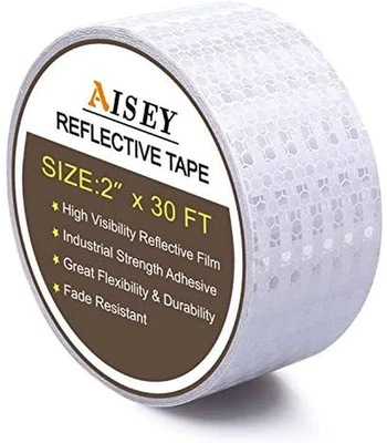 AISEY 2" X 30Ft Reflective Tape White Outdoor High Vis Conspicuity Safety Tape, Reflec