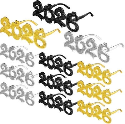 Frienda 12 Pairs 2026 New Year Eyeglasses Glitter 2026 Number Glasses New...  - Image 1 of 4