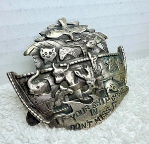 Vintage Sterling Silver Noah’s Ark Brooch Pin If Your Ship Comes In Don’t Miss I - Picture 1 of 7