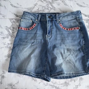 Earl Jeans Americana Patriotic rot weiß blau verziert Denim Kurzgröße 8 - Bild 1 von 6