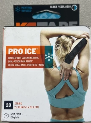 KT Tape Pro Ice Mentol fita cinesiológica infundida 20 unidades 10" tiras pré-cortadas - Imagem 1 de 4