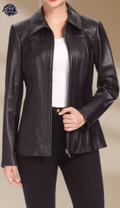 Women's Soft Sheepskin Black Vintage Genuine Leather Motorcycle Biker Jacket - Picture 1 of 5