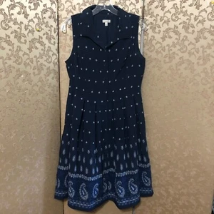 Talbots Navy Blue Floral Paisley Button Down Sleeveless Shirt Dress Size 8 8P - Picture 1 of 6