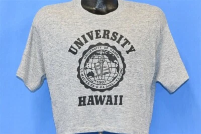 vtg 80s UNIVERSITY OF HAWAII RAYON TRI BLEND HEATHERED GRAY HALF t-shirt LARGE L - Image 1 of 2