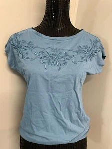 New Lauren Ralph Lauren Blouse Short Sleeve Blue S/P Women's A41 - Picture 1 of 10