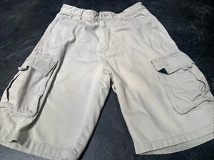 Plugg CARGO SHORTS Boys Size 18 Beige Khaki Button Zip Vintage 90's - Picture 1 of 11