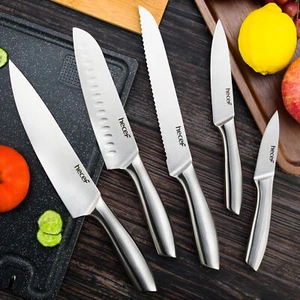 Juego de 5 cuchillos de cocina premium hecf de acero alemán acabado satinado hoja extra afilada - Imagen 1 de 16