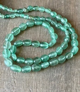 A++ Green Strawberry Quartz Smooth Oval Gemstone Beads 12.5" Strand For Jewelry - Picture 1 of 8