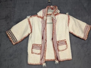 Vintage Unique Nepal Children’s Wool Ivory Hooded Cardigan Jacket Coat - Picture 1 of 7