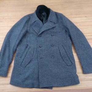 Theory Double Breasted Wool Blend Peacoat Size Large Grey