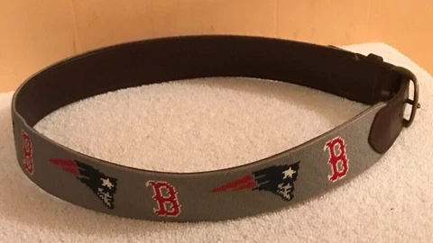 One Of A Kind PETTIPOINT Stitch BOSTON RED SOX NEW ENGLAND PATRIOTS LEATHER BELT Cover