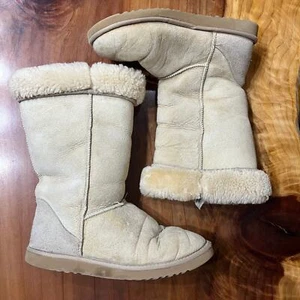 Botas de piel de oveja vintage Y2K Ugg para mujer 9M gamuza sin cordones piel beige tostado - Imagen 1 de 13