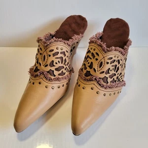 Vintage Avon Damen Leder braun hellbraun lasergeschnittene Pantoletten Pantoletten Schuhe Größe 6 - Bild 1 von 7