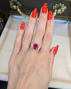 2.34 Ct Oval Natural Ruby & Diamond Engagement Ring 18K Solid Yellow Gold 7 8 - Picture 1 of 8