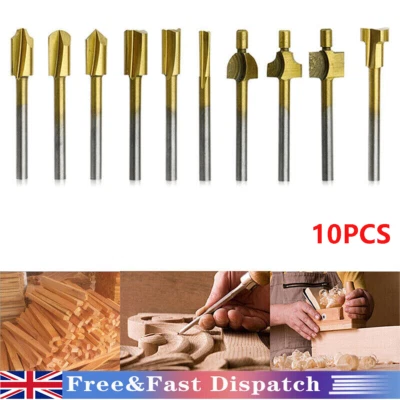 10x for Dremel Rotary Tool Sets 1/8" 3mm Mini Shank HSS Titanium Router Bits UK - Image 1 of 4
