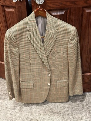 CHAQUETA DE TRAJE BLAZER TOM JAMES FILO A MANO 38 40 R A CUADROS VERDE TOSTADO VENTILACIÓN ÚNICA UE Foto 1 de 4