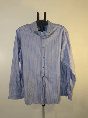 Camisa de vestir para hombre Hart Schaffner Marx azul a rayas XL con botones Foto 1 de 4