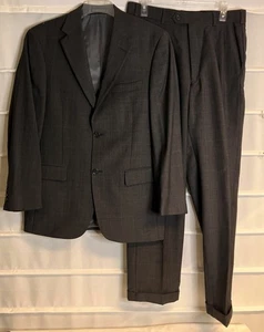 Traje Andrew Fezza Gris Oscuro 100% Lana Plisado Puños Mono Pecho 38R - Imagen 1 de 9