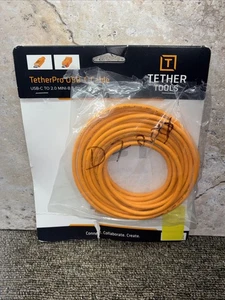 Tether Tools TetherPro USB-C to 2.0 Mini-B 5-Pin Cable, 15', Orange 73531 129 - Picture 1 of 5
