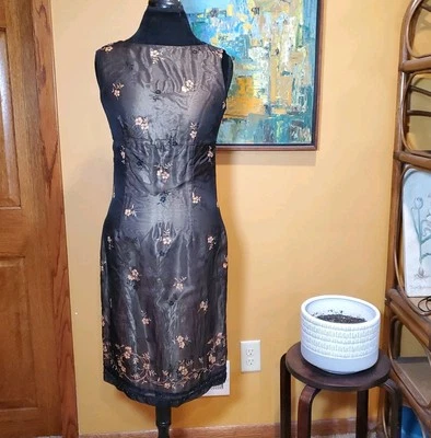 VTG 90s Liz Claiborne Beaded Dress Sz 6 Phoebe 100% Silk Chiffon Overlay Floral - Image 1 of 4