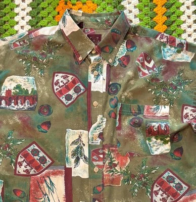 Camisa Haggar Abotonada Para Hombres XL Verde Floral Cresta Hawaiana Manga Corta Golf De Colección Foto 1 de 4