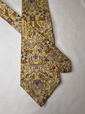 Salvatore Ferragamo Silk Tie Yellow Leopard Garden Tapestry Novelty Print Italy - Image 1 of 4