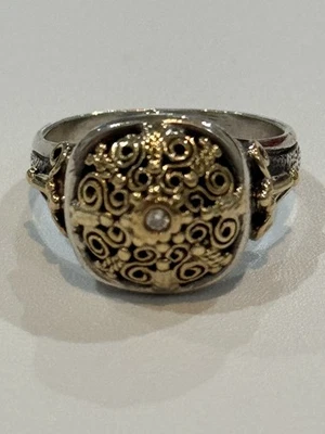 KONSTANTINO Diamond Scroll Dome Ring 18k Gold & Sterling Silver Ring Size 8.5 - Image 1 of 4