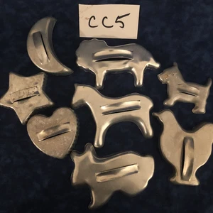 Lot CC5   Eight (8) Mirro ALUMINUM  Cookie Cutters Animals  MOON  & More CRAFTS? - Picture 1 of 1